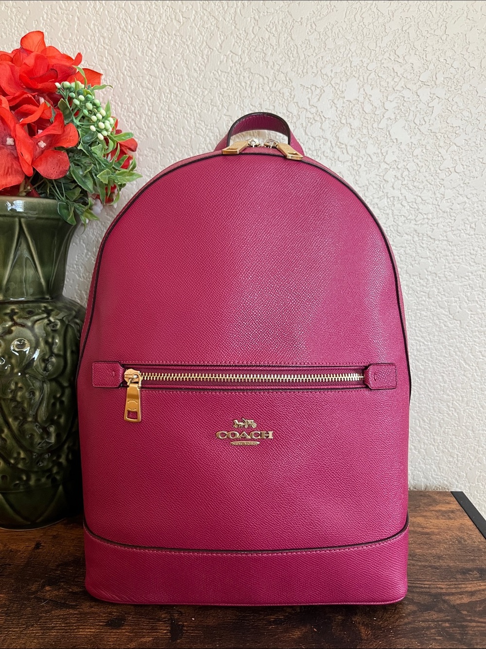 LIKE NEW Coach Kenley Backpack in Fuchsia Crossgrain Leather EUC